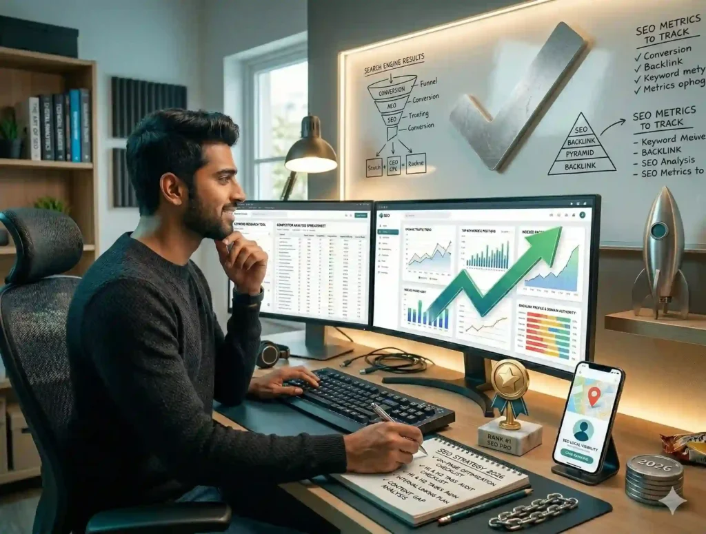 SEO results showing website ranking growth traffic increase and performance