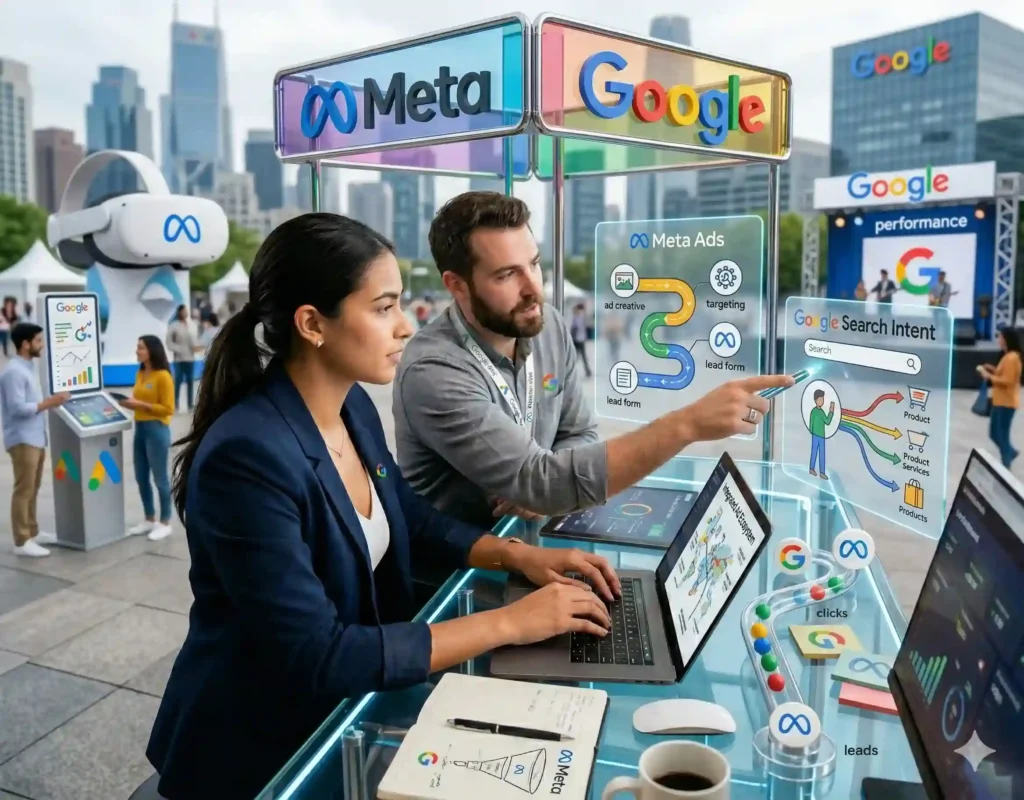 Google Ads and Meta Ads campaign setup targeting and lead generation strategy