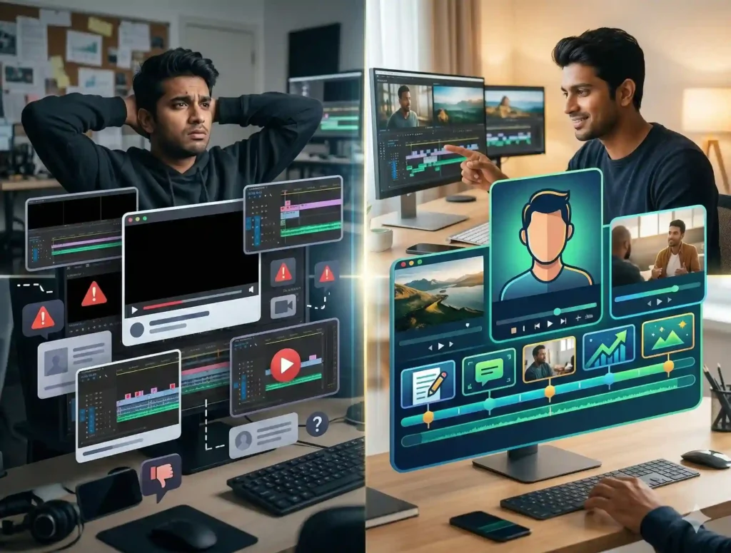 AI video editing comparison showing improved content quality and performance